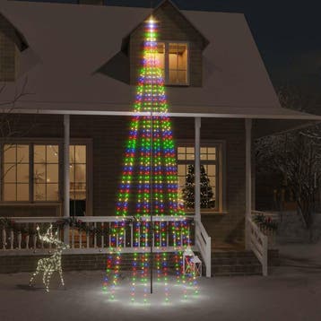 vidaXL Vlaggenmast kerstboom 732 LEDs meerkleurig 500 cm, Verzenden, Nieuw