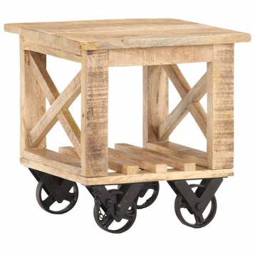 vidaXL Bijzettafel op wieltjes 40x40x42 cm ruw mangohout, Maison & Meubles, Tables | Tables d'appoint, Verzenden