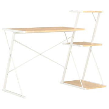 vidaXL Bureau met schap 116x50x93 cm wit en eikenkleurig, Huis en Inrichting, Verzenden, Nieuw