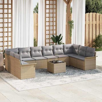 vidaXL Tuinbank Set 11 st Beige poly rattan, Verzenden, Nieuw