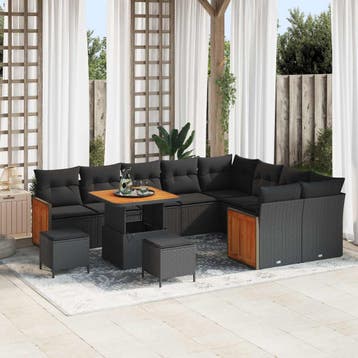 vidaXL Tuinbank Set 12 st 12-Aantal zitplaatsen Zwart, Verzenden
