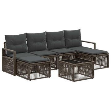 vidaXL Tuinbank Set 7 pcs Grijs poly rattan, Verzenden, Nieuw