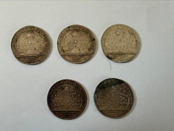 Frankrijk. Lot de 5 jetons en argent Secrétaires du Roi