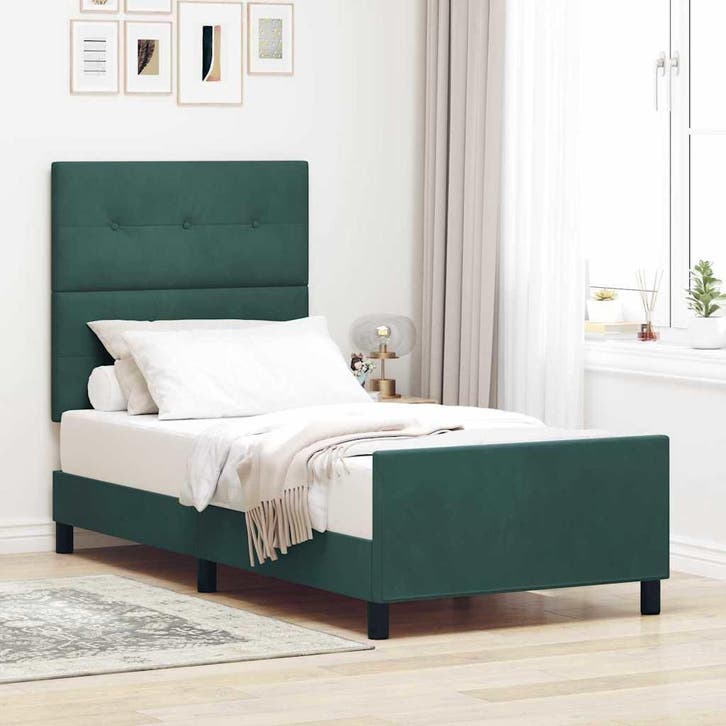 vidaXL Boxspring bed met hoofdeinde Donkergroen 100 x 200 cm, Huis en Inrichting, Slaapkamer | Bedden, Nieuw, Verzenden