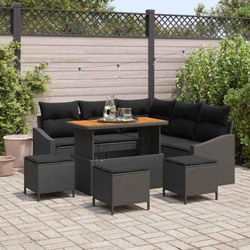 vidaXL Tuinbank Set 9 st Zwart poly rattan, Verzenden, Nieuw
