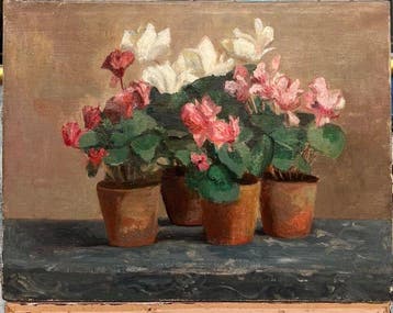 Franse school (XIX) - Bouquets de Fleurs sur une nappe