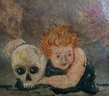 Paneel - Hout - Memento Mori - XIX, Antiek en Kunst