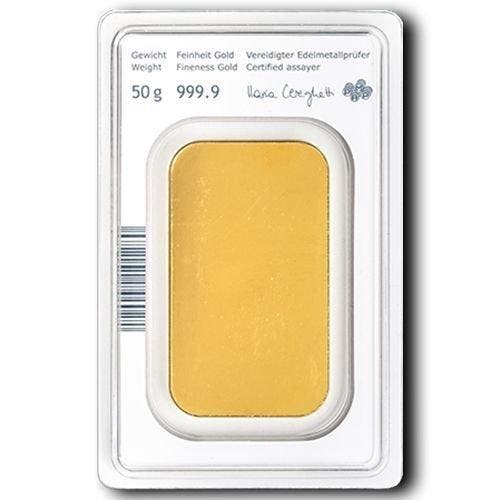 50 gram - Goud .999 - 50g .9999 Fine Gold Bar Austrian Mint, Postzegels en Munten, Edelmetalen en Baren