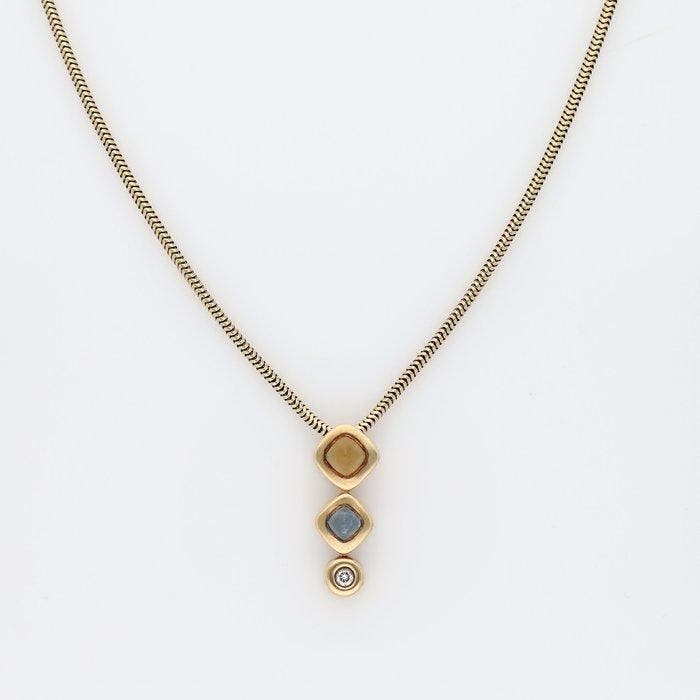 Halsketting - 14 karaat Geel goud - Diamant - citrien,, Handtassen en Accessoires, Kettingen