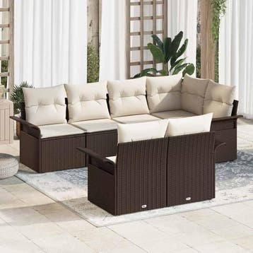 vidaXL Tuinbank Set 7 st Bruin poly rattan, Verzenden