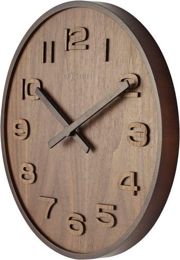 NeXtime wandklok 35 cm - Hout - Bruin - Wood Wood Medium, Verzenden