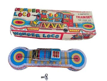Beauty Toys - Wonder Loco - Tin Litho Wind-Up Train Set with