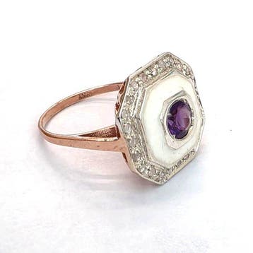Zonder minimumprijs - Ring - 9 kt. Roségoud, Zilver Spinel -, Nieuw