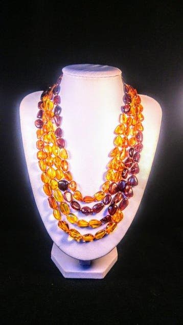 Baltische barnsteenketting - Barnsteen - Cognac + Gold