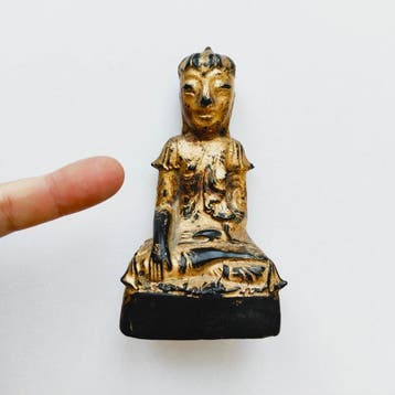 Oud-Indochinese Verguld hout Zittende Boeddha-beeld talisman