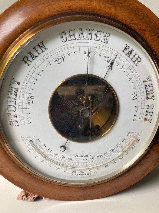 Aneroid barometer - Bois, Cuivre, Verre - Mets le, Antiquités & Art, Antiquités | Autres Antiquités