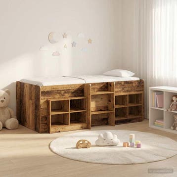 vidaXL Loft Bed Frame met Kast met plank 3 st Oud hout, Verzenden, Nieuw