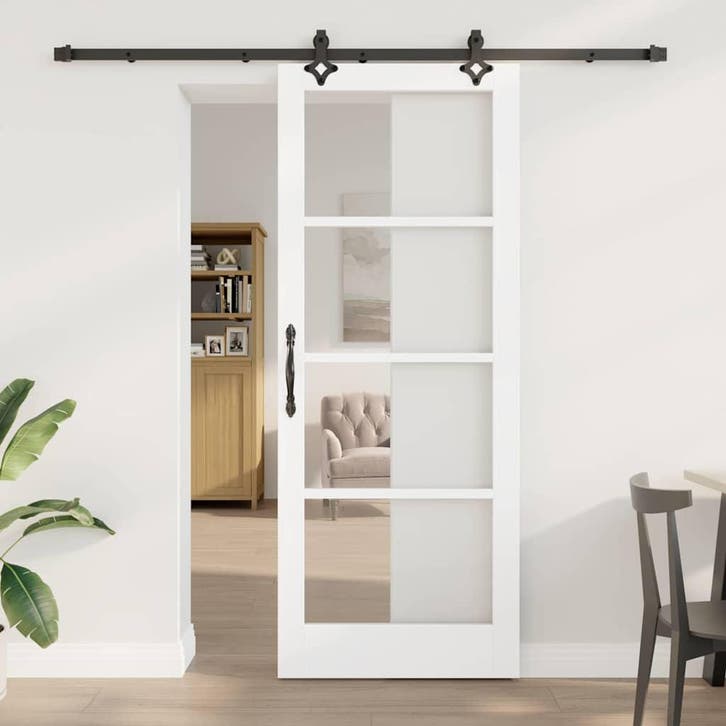 vidaXL Schuifdeur Wit 83 x 211 cm Massief grenenhout en glas, Doe-het-zelf en Bouw, Deuren en Vliegenramen, Nieuw, Verzenden