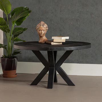 Salontafel Mangohout Tara Rond 90 Zwart, Maison & Meubles, Verzenden