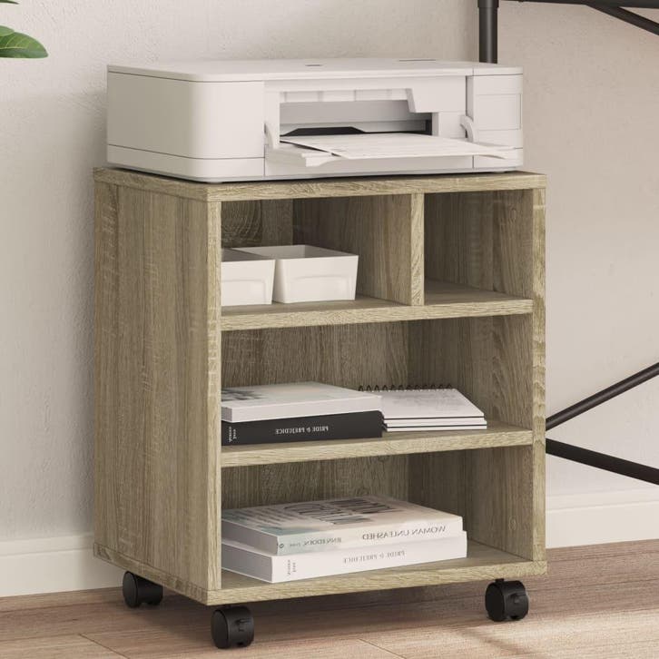 vidaXL Printerkastje met wielen 41x32x48 cm sonoma, Computers en Software, Printers, Nieuw, Verzenden