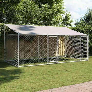 vidaXL Hondenhok met dak en deuren 4x2x2 m gegalvaniseerd, Verzenden