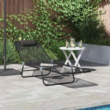 vidaXL Opvouwbare zonnebed Zwart 182 x 55 x 85,5 cm, Verzenden, Nieuw