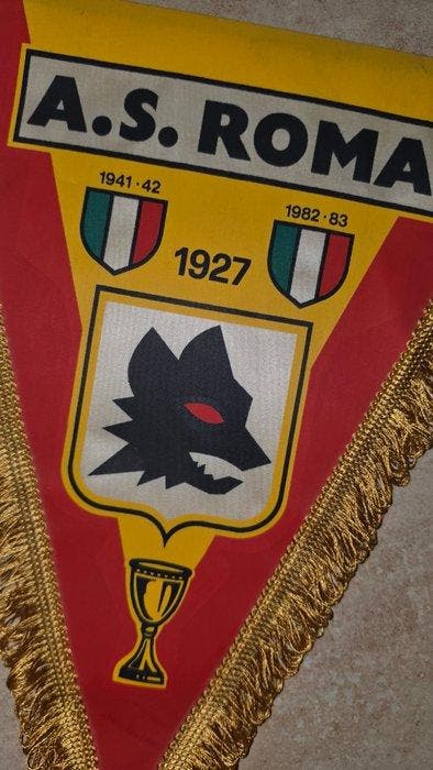 Wimpel - Gagliardetto Vintage Bifacciale AS Roma Lupetto, Collections, Collections Autre