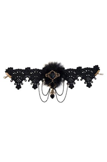 KIMU® Choker Zwart Kant Kraaltjes Dons Kettinkjes 12 Collar, Handtassen en Accessoires, Kettingen, Ophalen of Verzenden, Nieuw