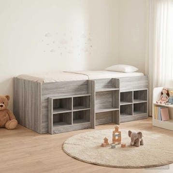 vidaXL Loft Bed Frame met Kast 3 st Grijs Sonoma Bewerkt, Huis en Inrichting, Slaapkamer | Bedden, Verzenden, Nieuw