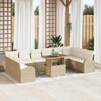 vidaXL Tuinbank Set met opslag 11 pcs Beige Poly rattan, Verzenden, Nieuw