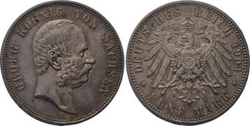 5 Mark 1904 E Sachsen Georg 1902-1904, Postzegels en Munten, Verzenden, België
