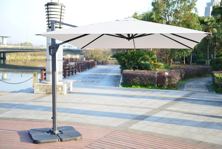 Zweefparasol Medium Roma 3x4m - creme + Voet (Zweefparasols), Tuin en Terras, Parasols, Zweefparasol, Nieuw, Ophalen of Verzenden