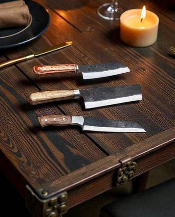 Set of THREE, Hand-Forged with Old Steel, Japanese Style