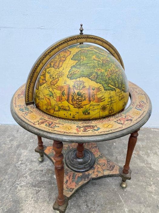 Globe bar - Hout - Bar Mappemonde Italiaans, Antiquités & Art, Curiosités & Brocante