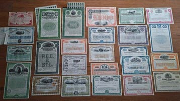 Document - 25 Historic American Railroad shares and bonds -