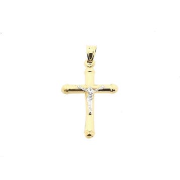 Bicolor gouden hanger van kruis met corpus (Hanger of bedel), Handtassen en Accessoires, Bedels, Ophalen of Verzenden, Gebruikt