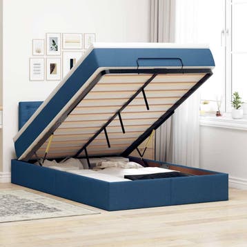 vidaXL Bed poef met matras en LEDs 120x200 cm stof blauw, Verzenden