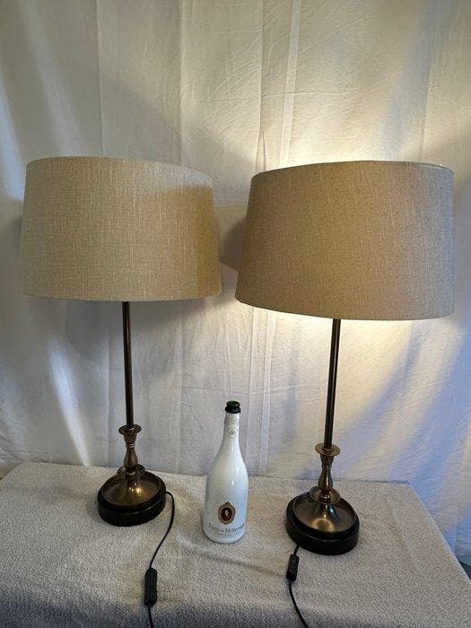 Van de Heg - Tafellamp (2) - Messing, Marmer, Textiel,, Antiek en Kunst, Curiosa en Brocante