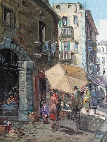 École italienne (XX) - Scorcio di città Partenopea