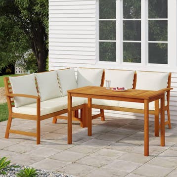 vidaXL 4-delige Tuinset met kussens massief acaciahout, Verzenden, Nieuw, Tuinset