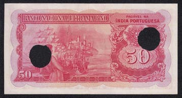 Portugees-India. - 50 Rupias - 1945 - hole cancellation -