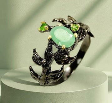 925 zilver, zwart gerhodineerd, smaragd, chrom-diopsiet -