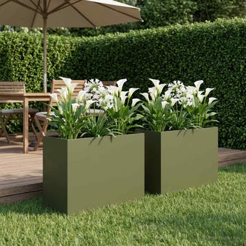vidaXL Plantenbak 2 st Olijfgroen 60 x 30 x 50 cm, Jardin & Terrasse, Pots de fleurs, Verzenden