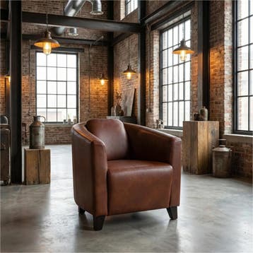 Leren fauteuil Press, Nieuw, Ophalen of Verzenden, Eigentijds, Klassiek, Retro, Romantisch, Vintage, 50 tot 75 cm