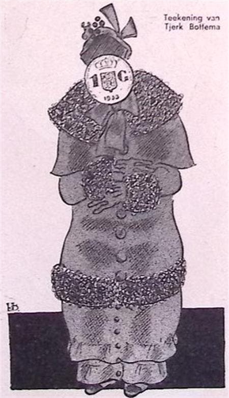 Spotprent over de Gulden tijdens recessie in 1933 (Lithos), Antiquités & Art, Art | Lithographies & Sérigraphies, Envoi