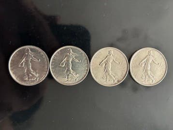 Frankrijk. 5 Francs 1962/1965 Semeuse (lot de 4 monnaies en, Postzegels en Munten