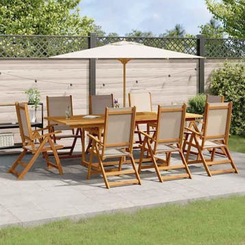 vidaXL 9-delige Tuinset massief acaciahout en textileen, Verzenden, Nieuw, Tuinset