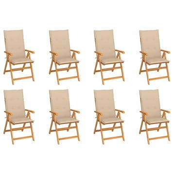 vidaXL Verstelbare klapstoelen met kussens, 8 stuks, massief, Verzenden, Nieuw