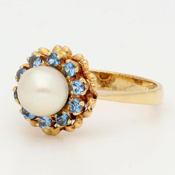 Ring - 18 karaat Geel goud, Alberto Galgani. Parel, Bijoux, Sacs & Beauté, Bagues