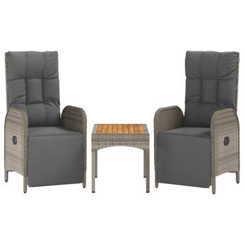 vidaXL Tuinstoelen 2 st verstelbaar met tafel poly rattan, Tuin en Terras, Verzenden, Nieuw